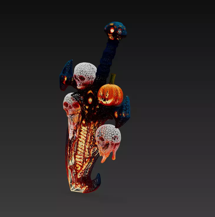 Soulbinder Sword - Stylized Wireframe Skull Pumpkin Blade 15K Low-poly 3D model_1