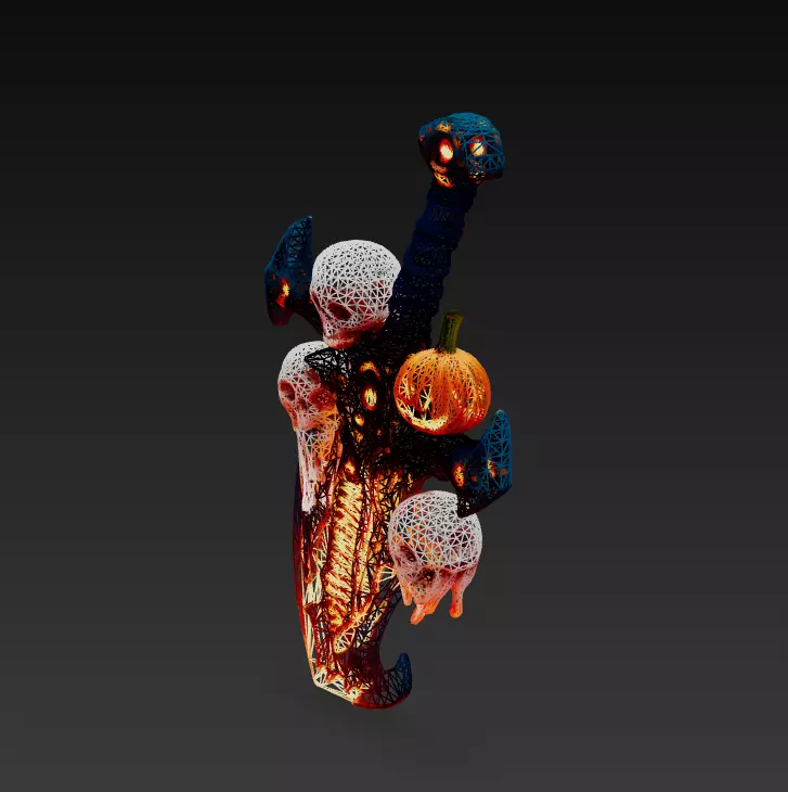 Soulbinder Sword - Stylized Wireframe Skull Pumpkin Blade 15K Low-poly 3D model_3