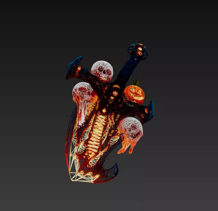 Soulbinder Sword - Stylized Wireframe Skull Pumpkin Blade 15K Low-poly 3D model_4