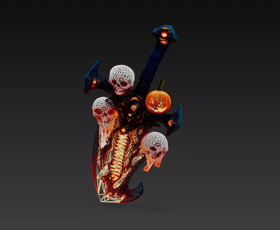 Soulbinder Sword - Stylized Wireframe Skull Pumpkin Blade 15K Low-poly 3D model_0