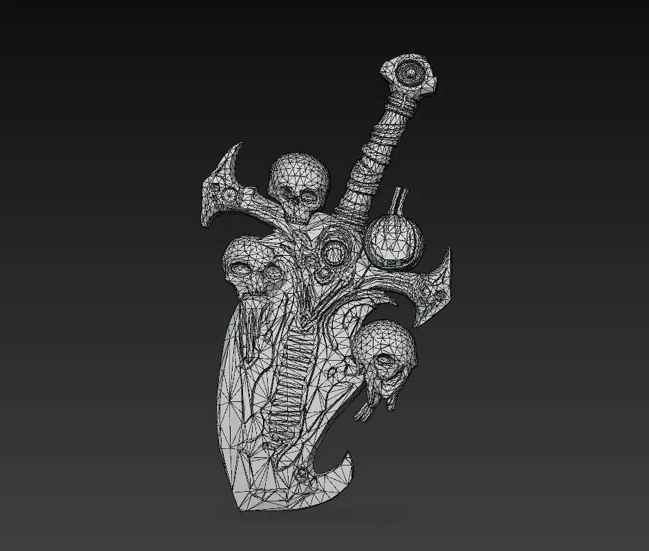 Soulbinder Sword - Stylized Wireframe Skull Pumpkin Blade 15K Low-poly 3D model_9