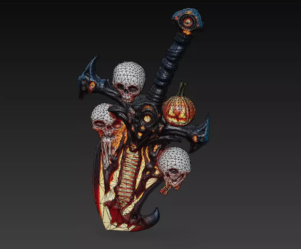 Soulbinder Sword - Stylized Wireframe Skull Pumpkin Blade 15K Low-poly 3D model_6