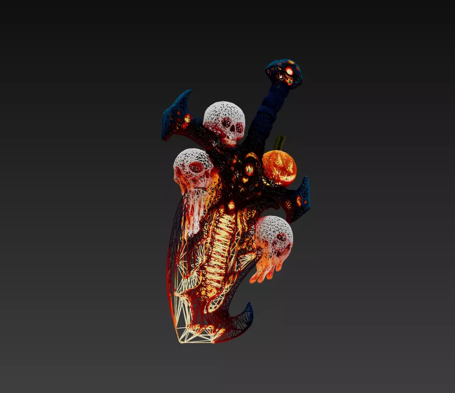 Soulbinder Sword - Stylized Wireframe Skull Pumpkin Blade 15K Low-poly 3D model_2