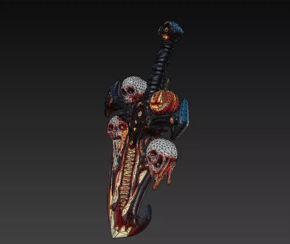 Soulbinder Sword - Stylized Wireframe Skull Pumpkin Blade 15K Low-poly 3D model_7