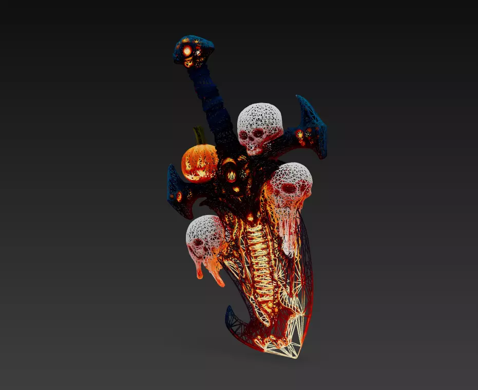 Soulbinder Sword - Stylized Wireframe Skull Pumpkin Blade 15K Low-poly 3D model_5
