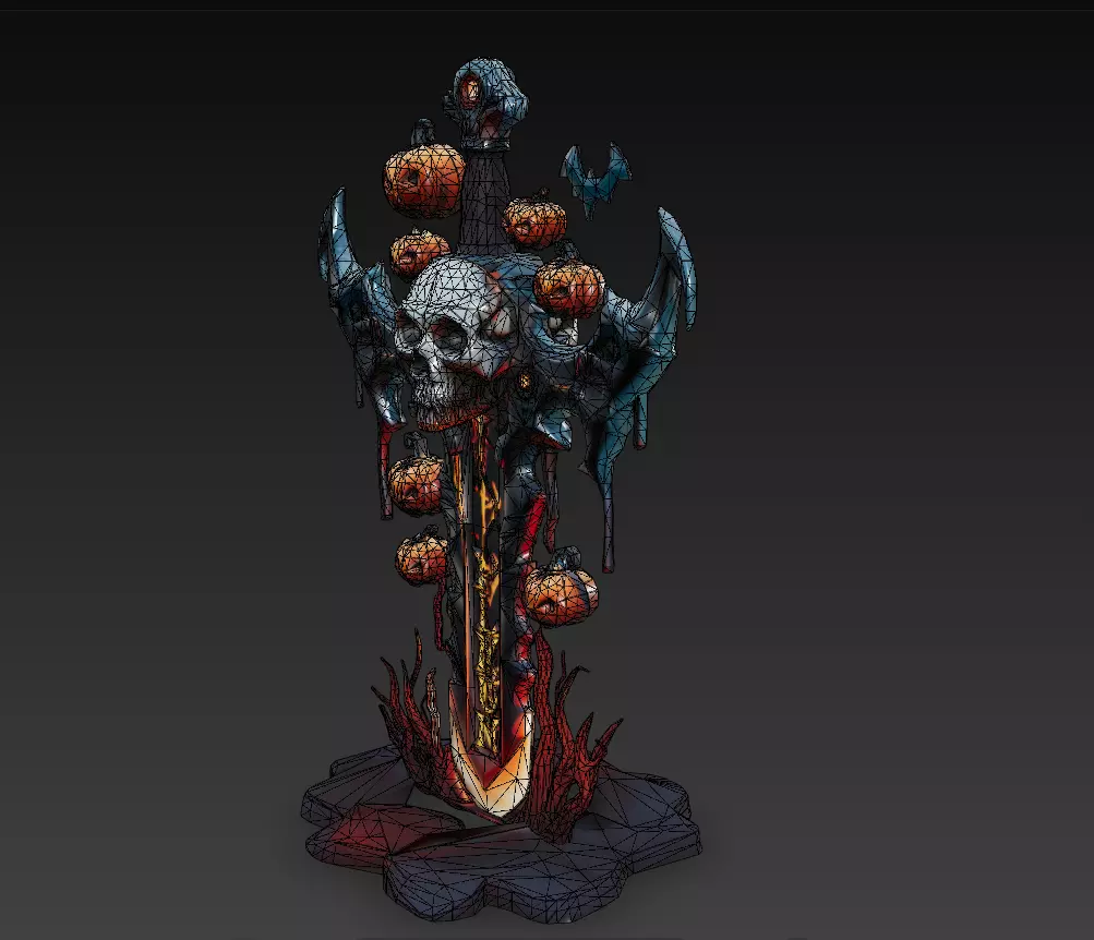 Infernal Harvestblade - Stylized Halloween Sword 17K Low-poly 3D model_6