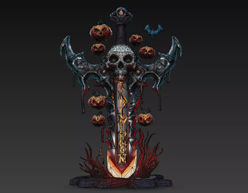 Infernal Harvestblade - Stylized Halloween Sword 17K Low-poly 3D model_5