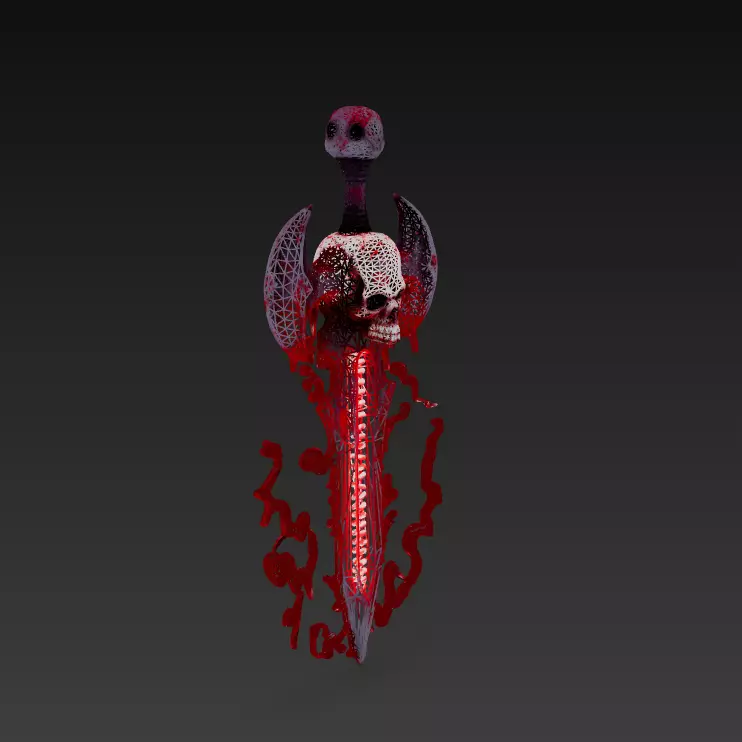 Bloodcurse Blade - Stylized Wireframe Skull Ritual Sword Low-poly 3D model_2