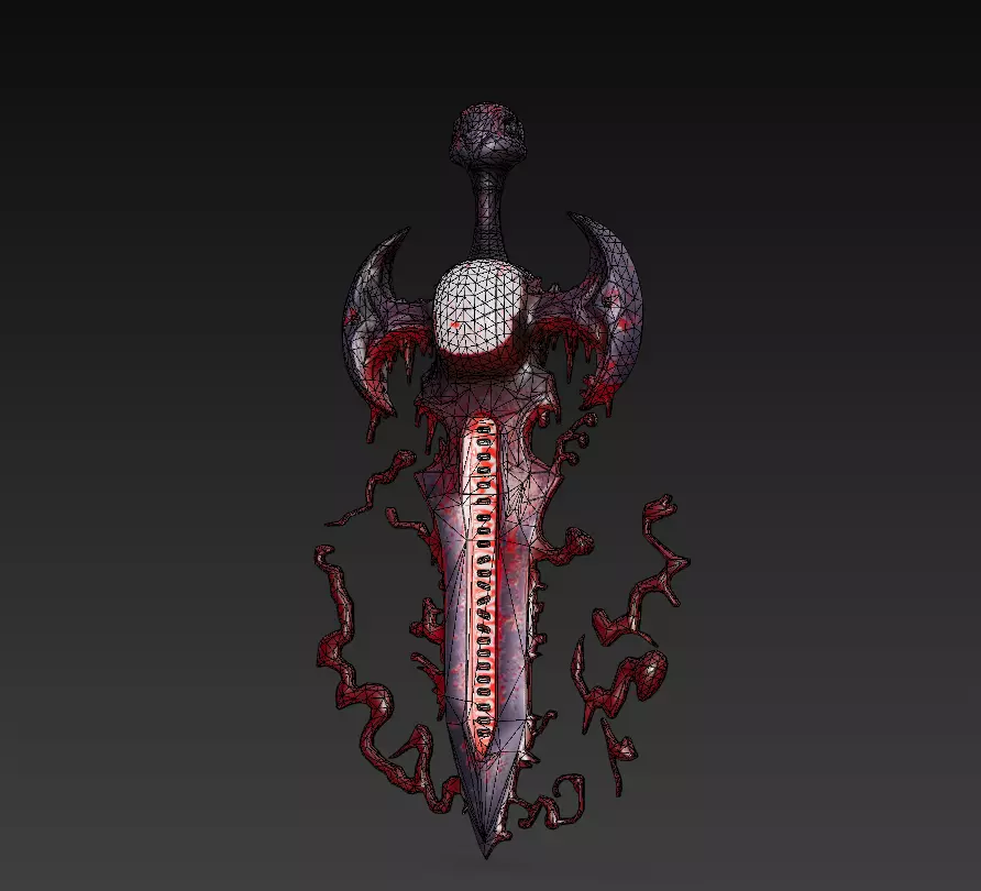 Bloodcurse Blade - Stylized Wireframe Skull Ritual Sword Low-poly 3D model_6