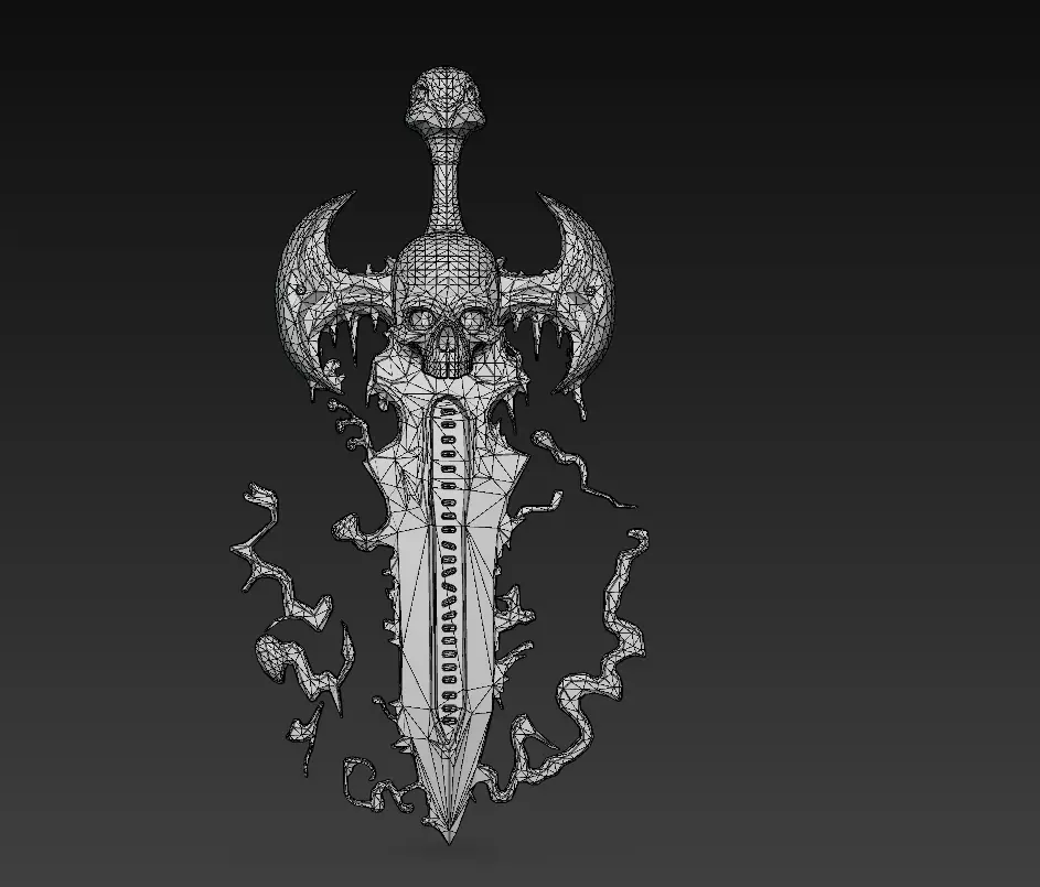 Bloodcurse Blade - Stylized Wireframe Skull Ritual Sword Low-poly 3D model_7