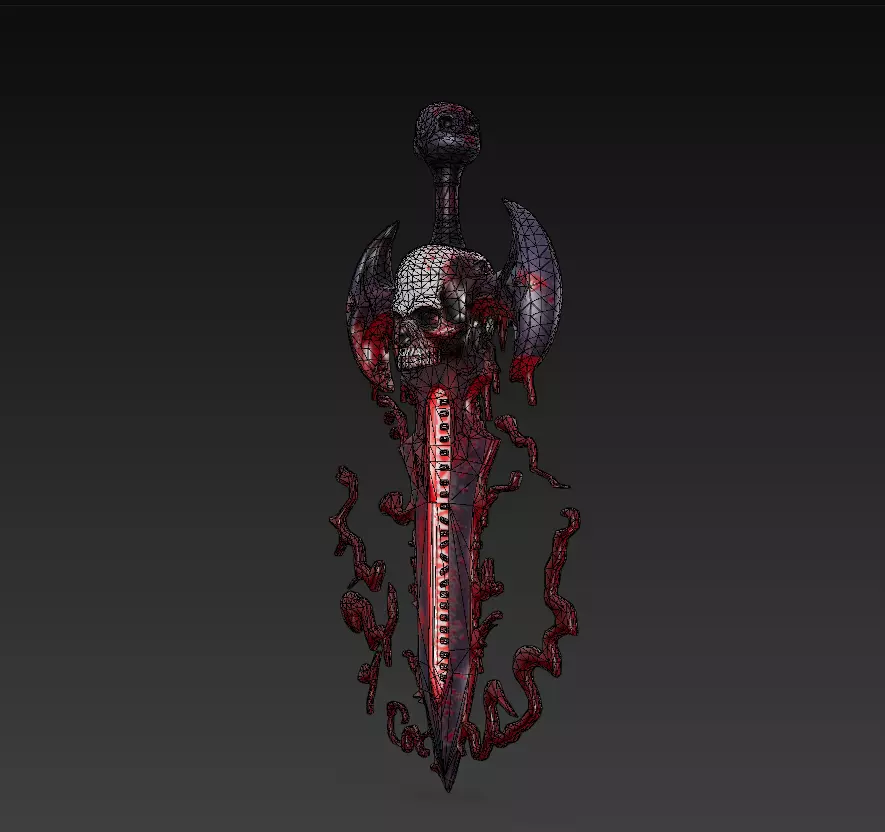 Bloodcurse Blade - Stylized Wireframe Skull Ritual Sword Low-poly 3D model_5