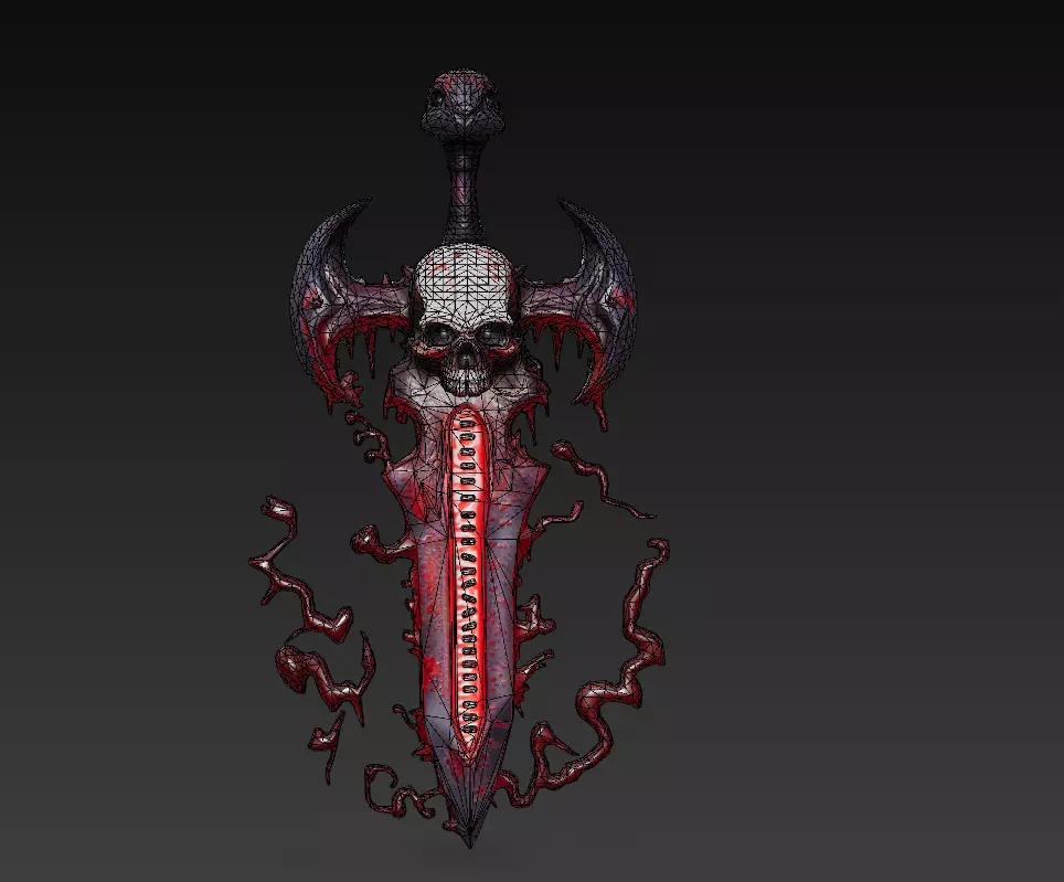 Bloodcurse Blade - Stylized Wireframe Skull Ritual Sword Low-poly 3D model_3