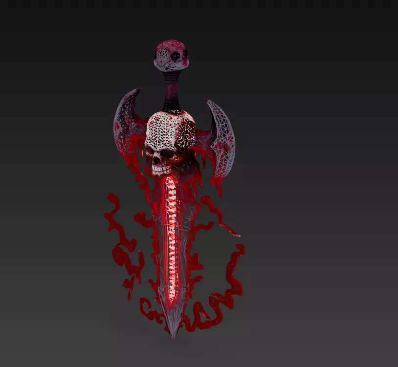 Bloodcurse Blade - Stylized Wireframe Skull Ritual Sword Low-poly 3D model_0