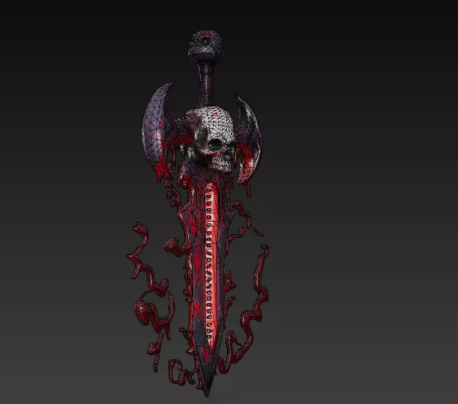 Bloodcurse Blade - Stylized Wireframe Skull Ritual Sword Low-poly 3D model_4