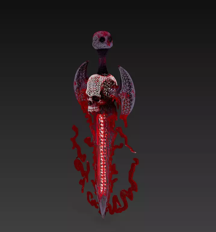Bloodcurse Blade - Stylized Wireframe Skull Ritual Sword Low-poly 3D model_1
