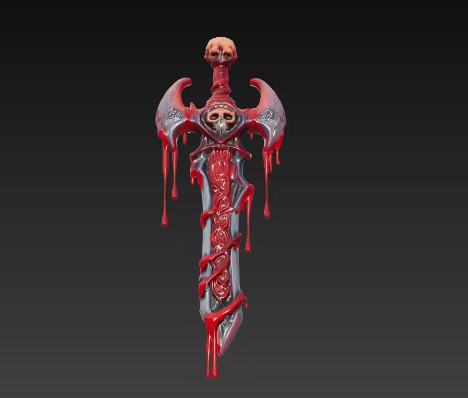 Crimson Reaperblade - Stylized Blood-Soaked Skull Sword 15K Low-poly 3D model_5