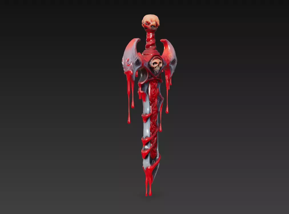 Crimson Reaperblade - Stylized Blood-Soaked Skull Sword 15K Low-poly 3D model_0