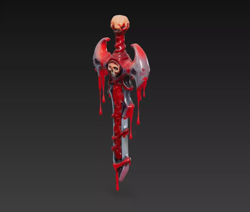 Crimson Reaperblade - Stylized Blood-Soaked Skull Sword 15K Low-poly 3D model_1