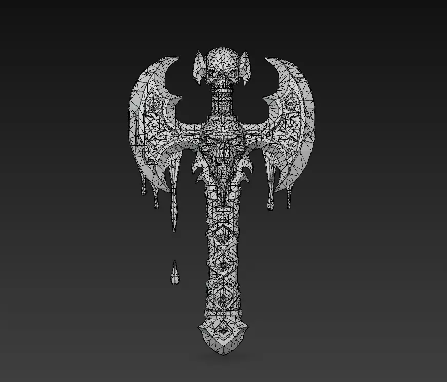 Skullrend Axe - Stylized Blood-Drenched Fantasy Weapon Low-poly 3D model_8
