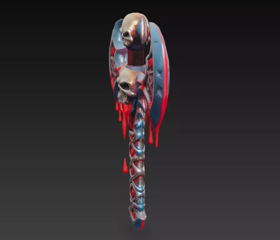 Skullrend Axe - Stylized Blood-Drenched Fantasy Weapon Low-poly 3D model_6