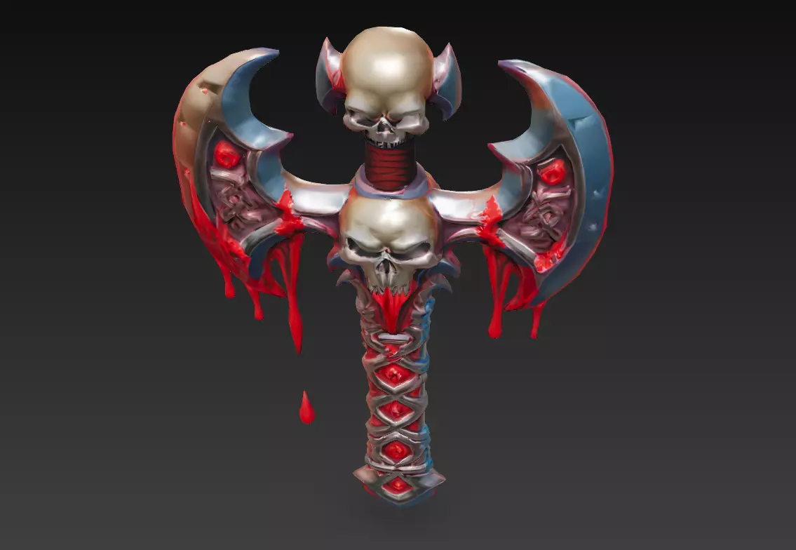Skullrend Axe - Stylized Blood-Drenched Fantasy Weapon Low-poly 3D model_4