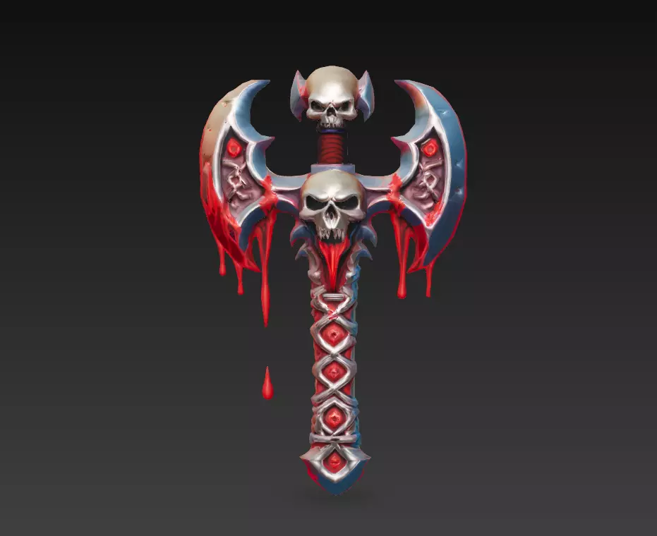 Skullrend Axe - Stylized Blood-Drenched Fantasy Weapon Low-poly 3D model_5