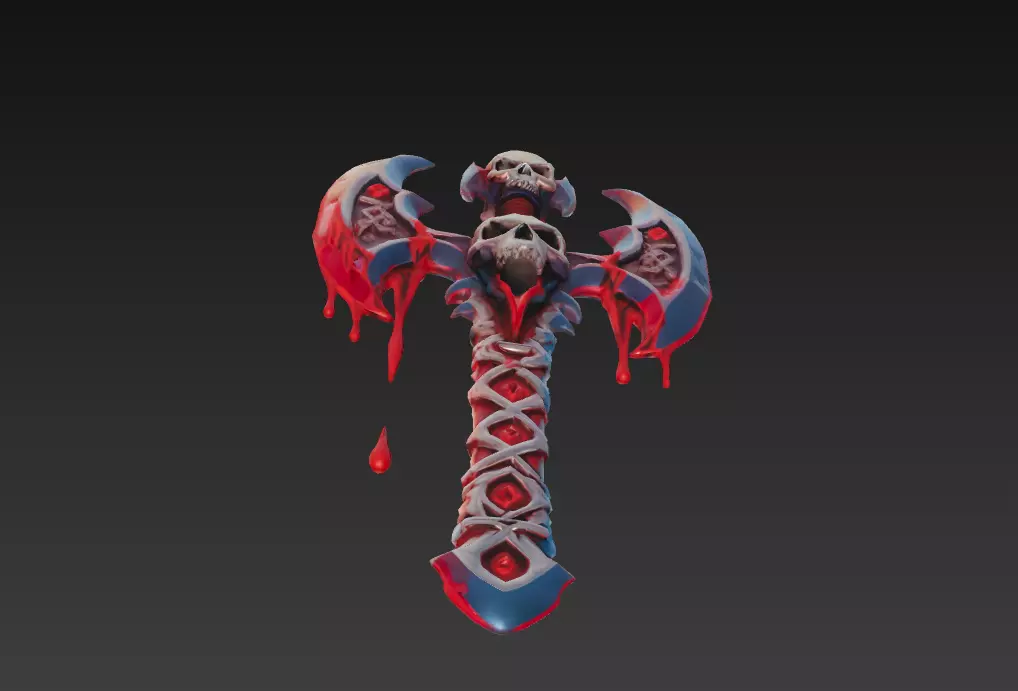 Skullrend Axe - Stylized Blood-Drenched Fantasy Weapon Low-poly 3D model_7