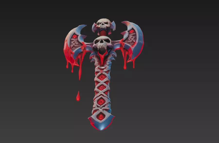 Skullrend Axe - Stylized Blood-Drenched Fantasy Weapon Low-poly 3D model_2