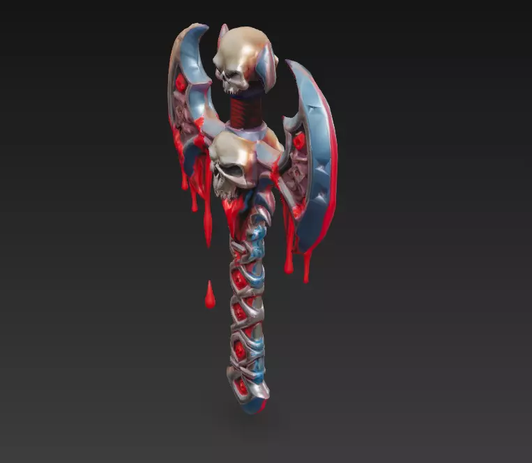 Skullrend Axe - Stylized Blood-Drenched Fantasy Weapon Low-poly 3D model_1