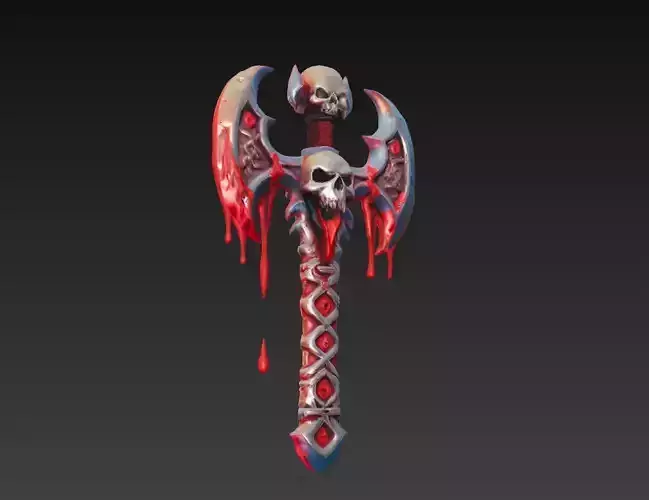 Skullrend Axe - Stylized Blood-Drenched Fantasy Weapon Low-poly 3D model