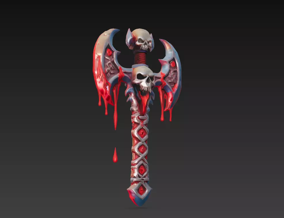 Skullrend Axe - Stylized Blood-Drenched Fantasy Weapon Low-poly 3D model_0