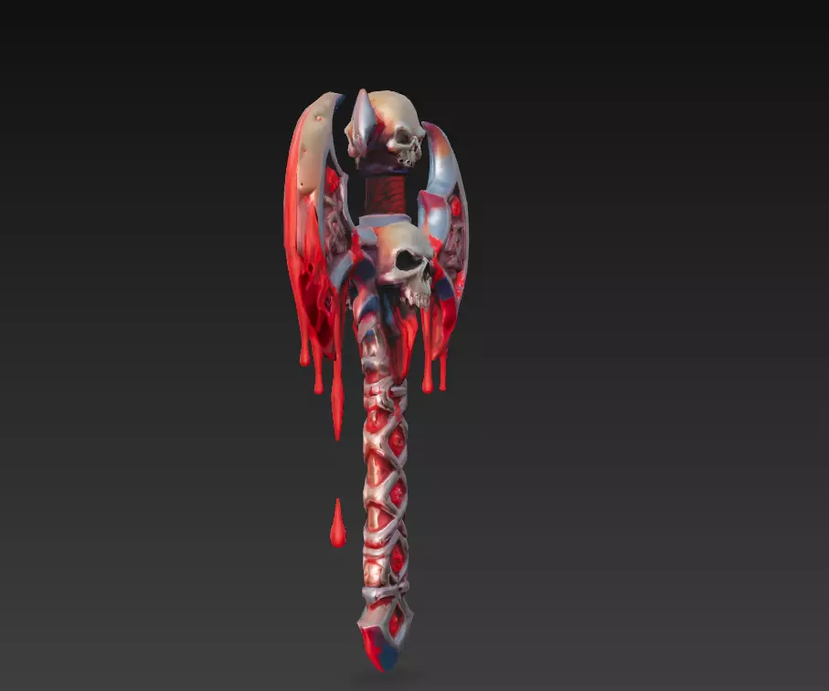 Skullrend Axe - Stylized Blood-Drenched Fantasy Weapon Low-poly 3D model_3