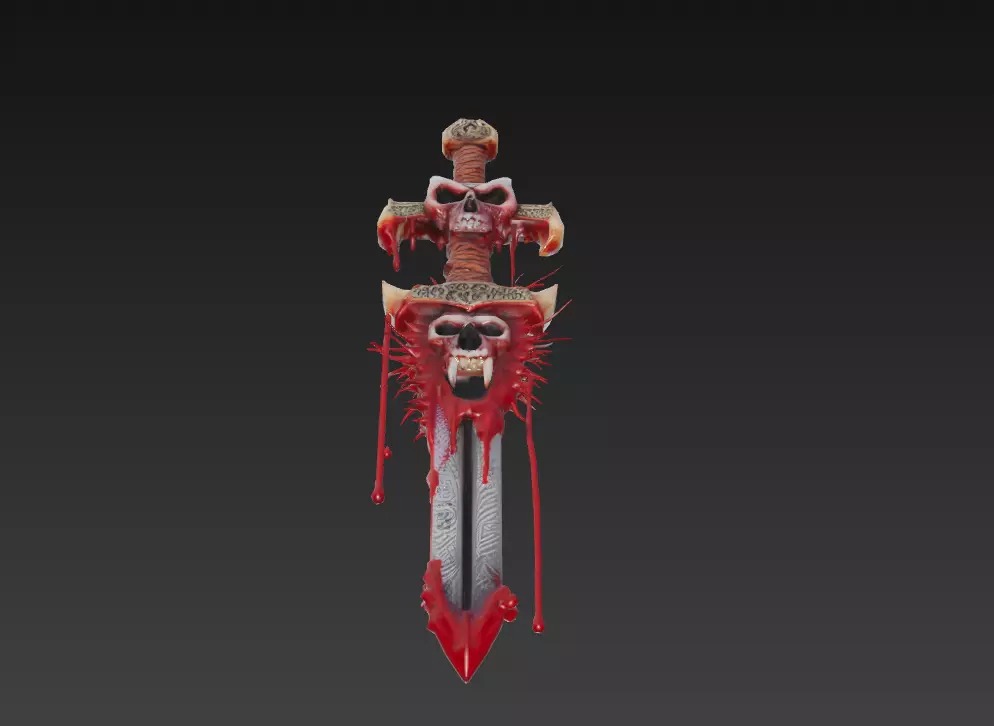 Vampiric Bloodfang - Stylized Halloween Skull Sword Low-poly 3D model_4