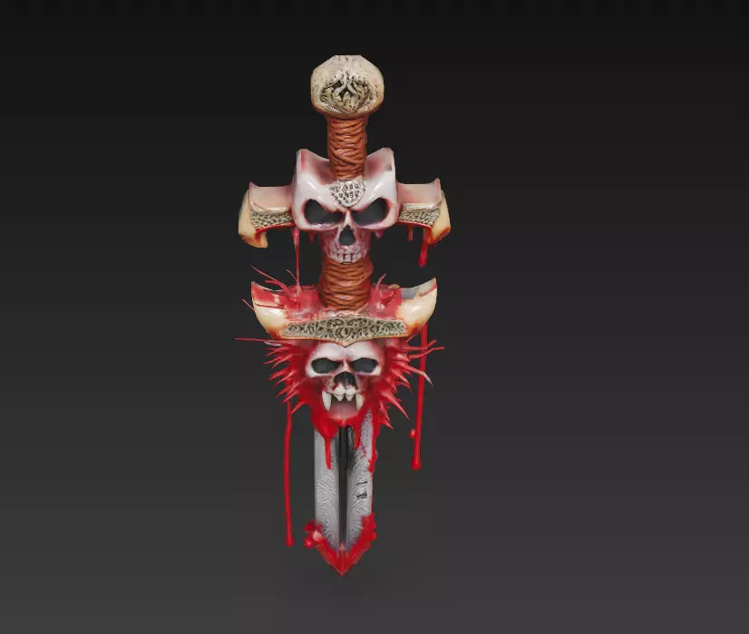 Vampiric Bloodfang - Stylized Halloween Skull Sword Low-poly 3D model_7