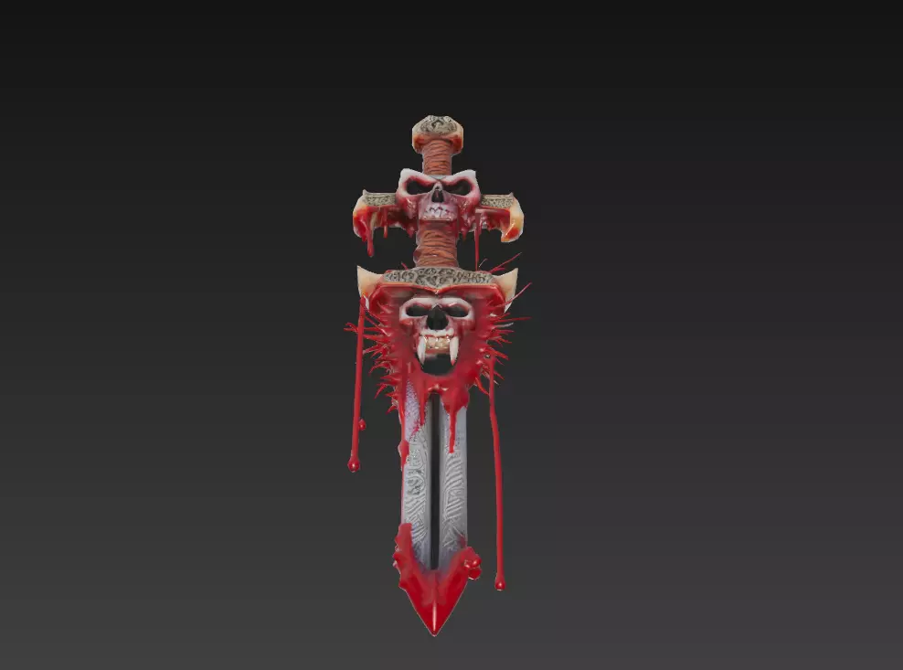 Vampiric Bloodfang - Stylized Halloween Skull Sword Low-poly 3D model_3