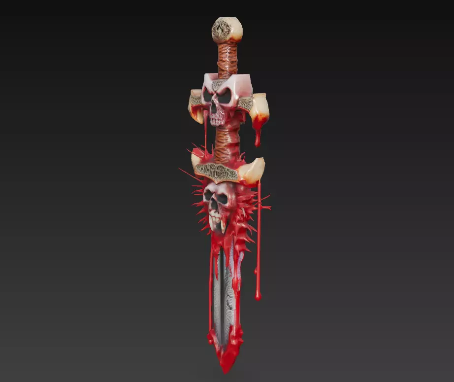 Vampiric Bloodfang - Stylized Halloween Skull Sword Low-poly 3D model_8