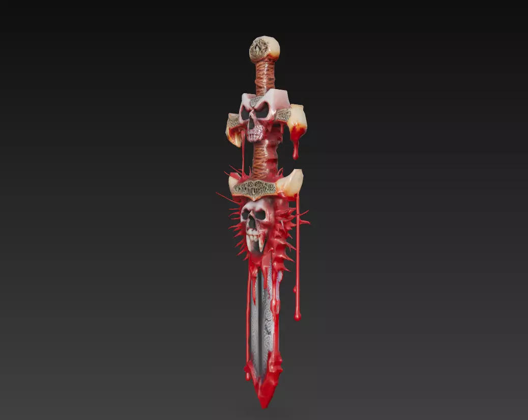 Vampiric Bloodfang - Stylized Halloween Skull Sword Low-poly 3D model_5