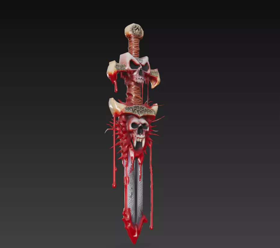Vampiric Bloodfang - Stylized Halloween Skull Sword Low-poly 3D model_1