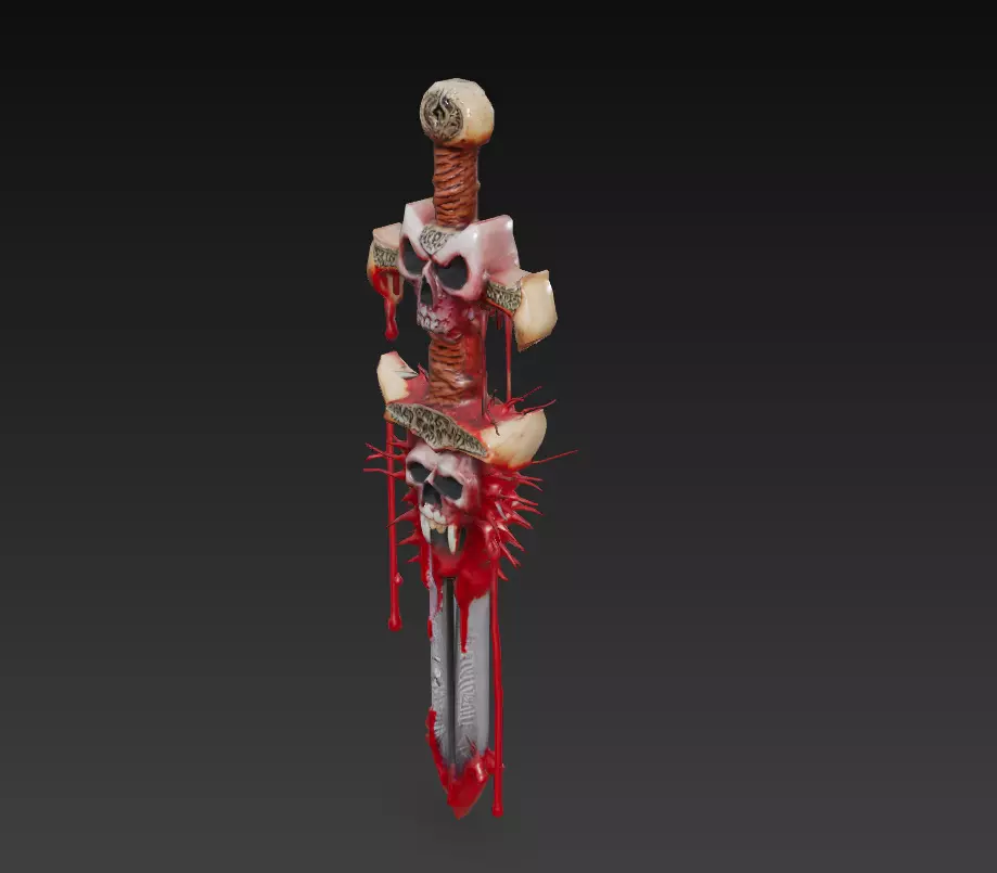 Vampiric Bloodfang - Stylized Halloween Skull Sword Low-poly 3D model_2
