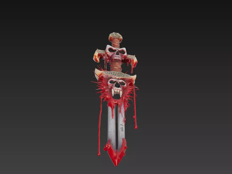 Vampiric Bloodfang - Stylized Halloween Skull Sword Low-poly 3D model_6