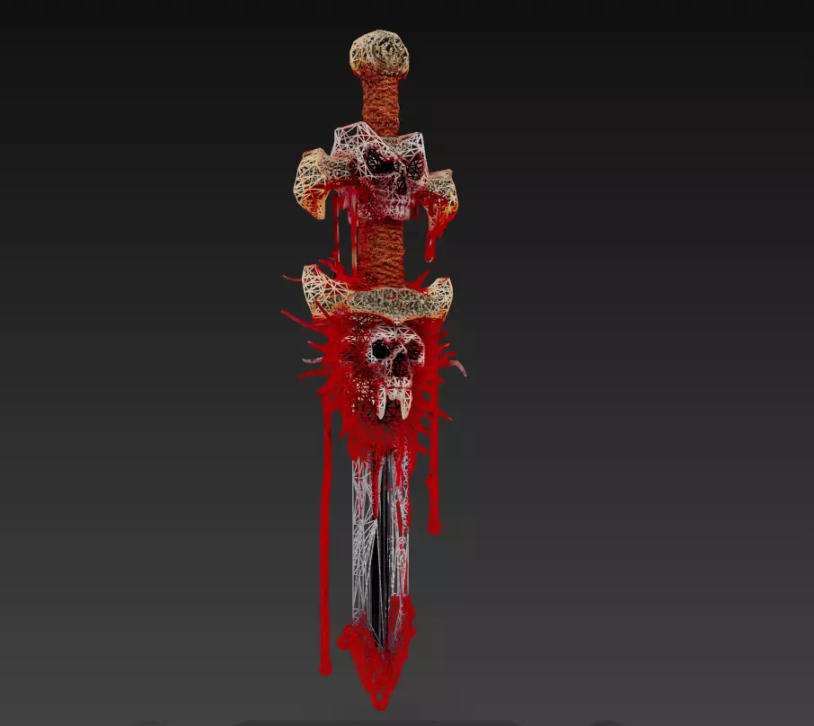 Vampiric Bloodfang - Stylized Halloween Skull Sword Low-poly 3D model_9