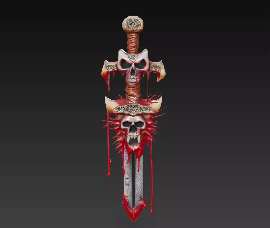 Vampiric Bloodfang - Stylized Halloween Skull Sword Low-poly 3D model_0