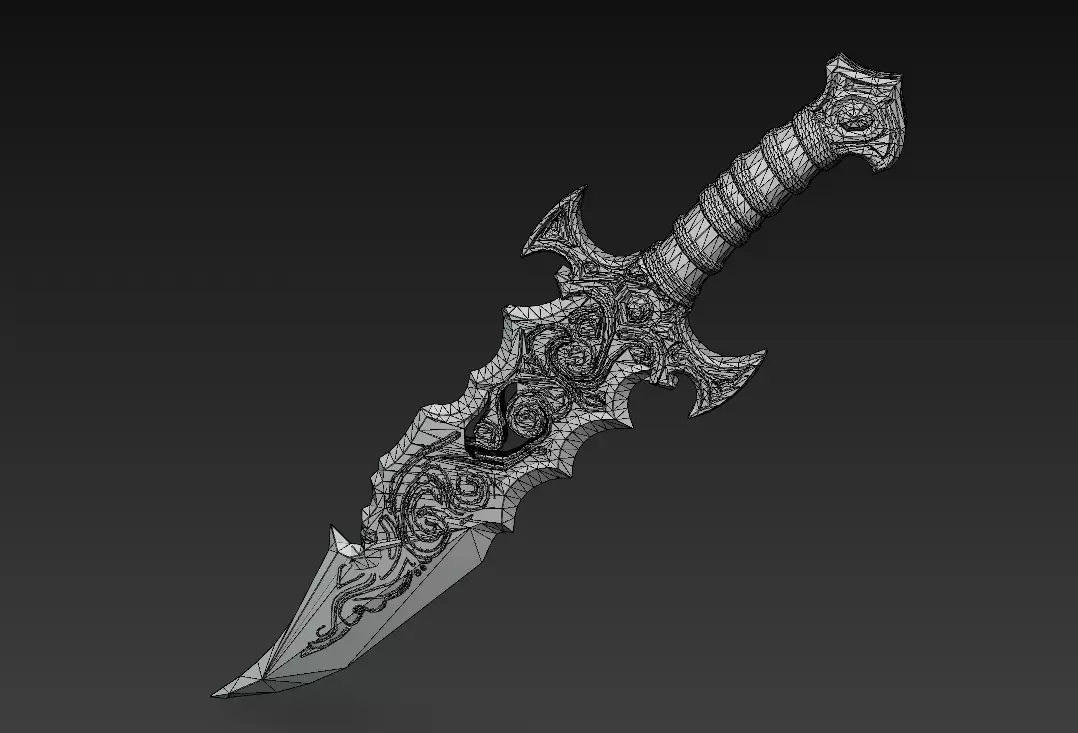 Leviathan Fangblade - Low Poly Stylized Oceanic Sword 10K Low-poly 3D model_7