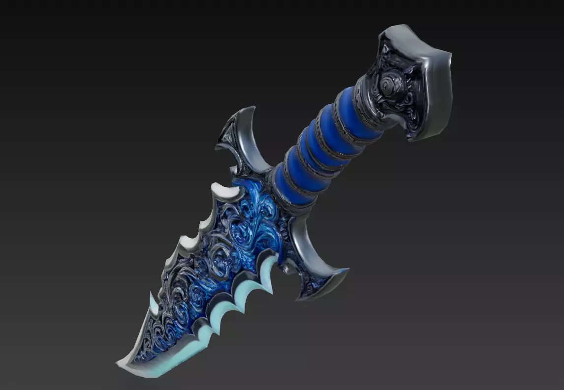 Leviathan Fangblade - Low Poly Stylized Oceanic Sword 10K Low-poly 3D model_5