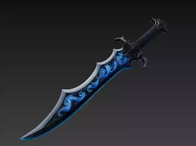 Abyssal Tideblade - Low Poly Stylized Fantasy Sword 10K