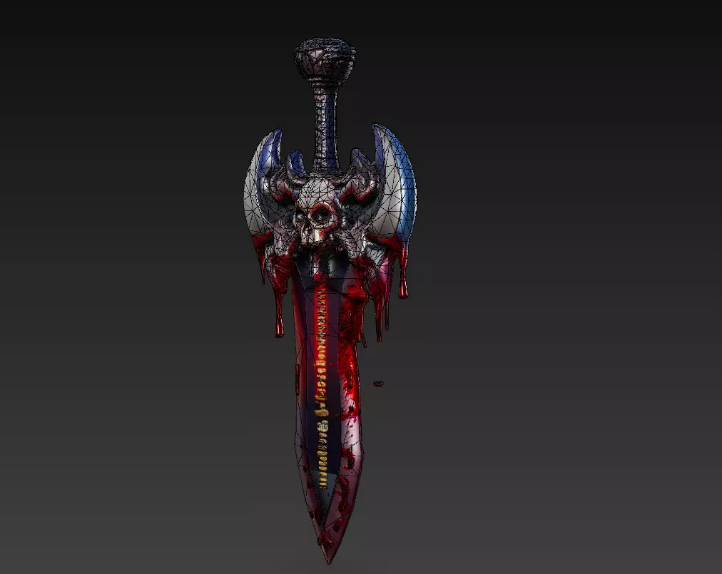 Bloodspire Blade - Stylized Wireframe Skull Sword Low-poly 3D model_3