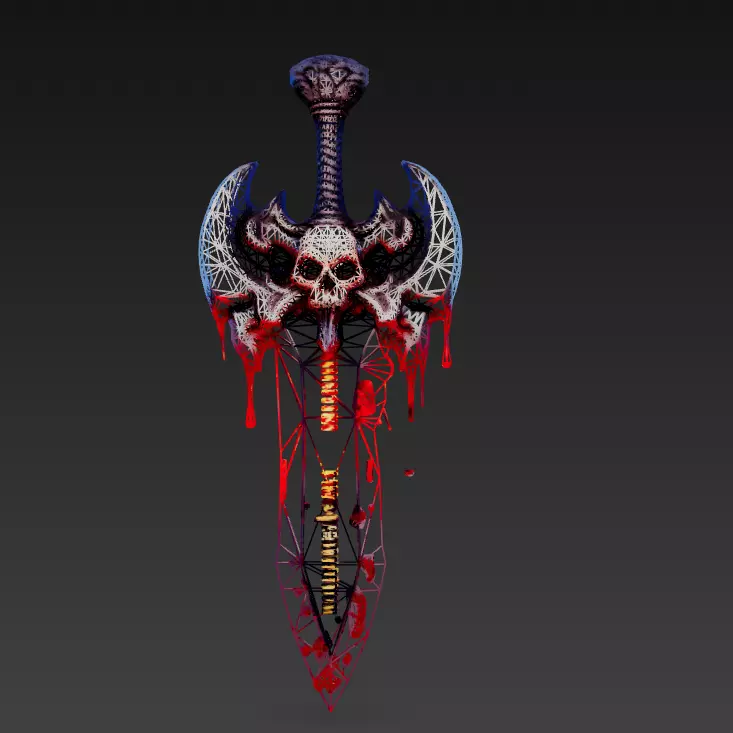 Bloodspire Blade - Stylized Wireframe Skull Sword Low-poly 3D model_6
