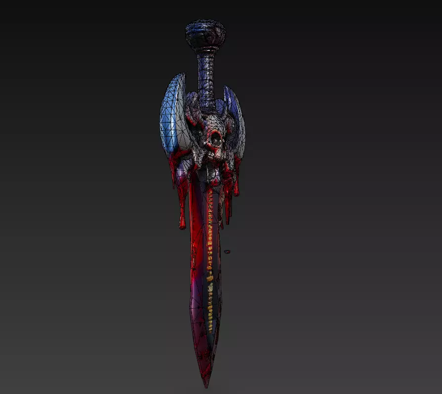 Bloodspire Blade - Stylized Wireframe Skull Sword Low-poly 3D model_5