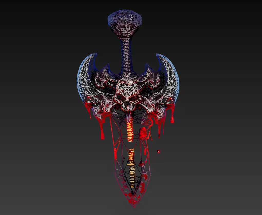 Bloodspire Blade - Stylized Wireframe Skull Sword Low-poly 3D model_2