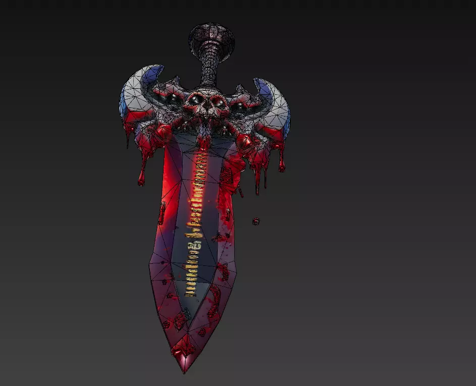 Bloodspire Blade - Stylized Wireframe Skull Sword Low-poly 3D model_4